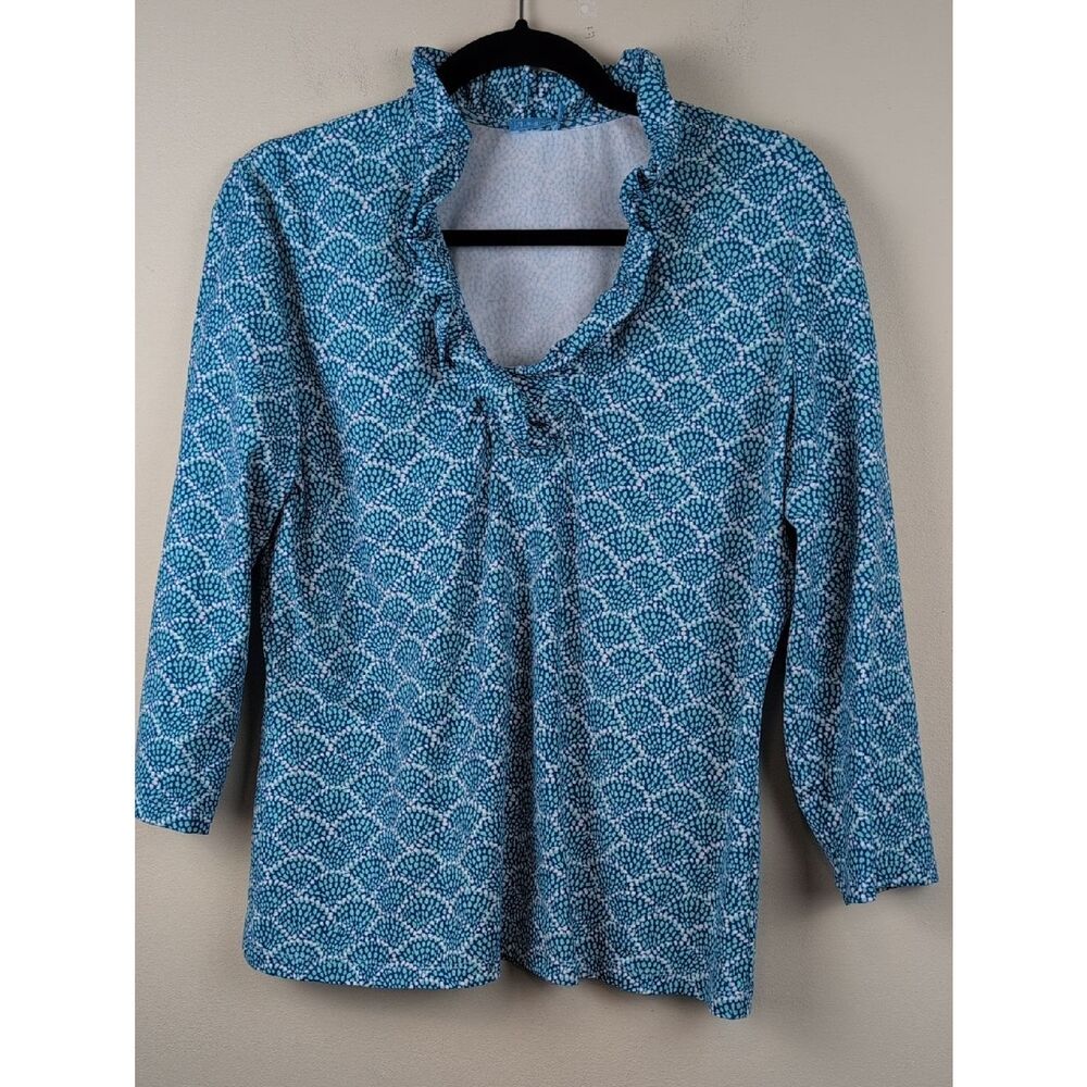 J. McLaughlin Durham Catalina Cloth Ruffle Neck Blouse Top Size L